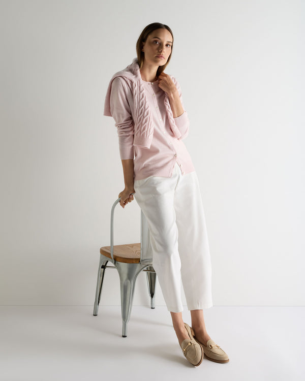 N.Peal Women's Olivia Round Neck Cashmere Cardigan Powder Pink