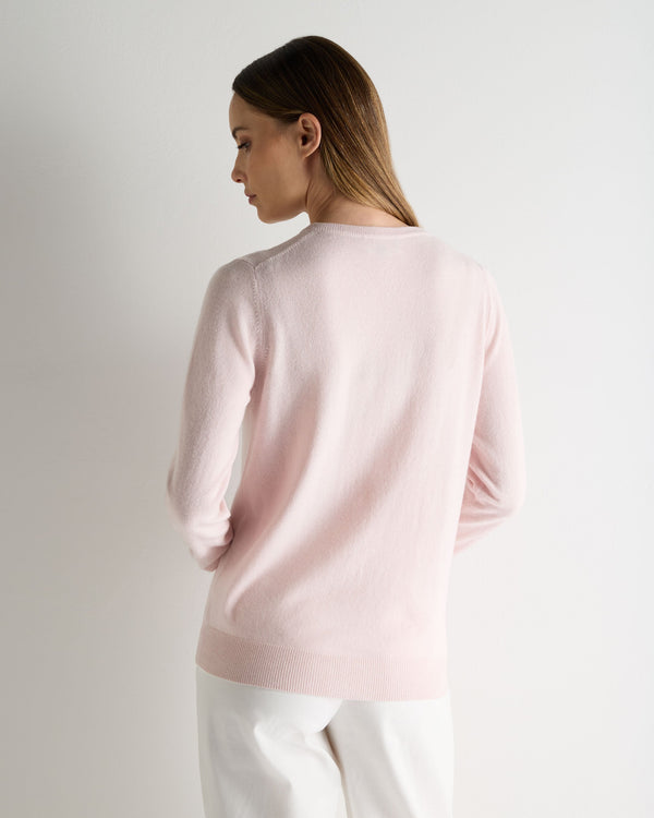 N.Peal Women's Olivia Round Neck Cashmere Cardigan Powder Pink