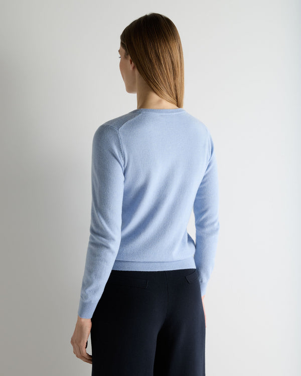 N.Peal Women's Olivia Round Neck Cashmere Cardigan Sea Mist Blue