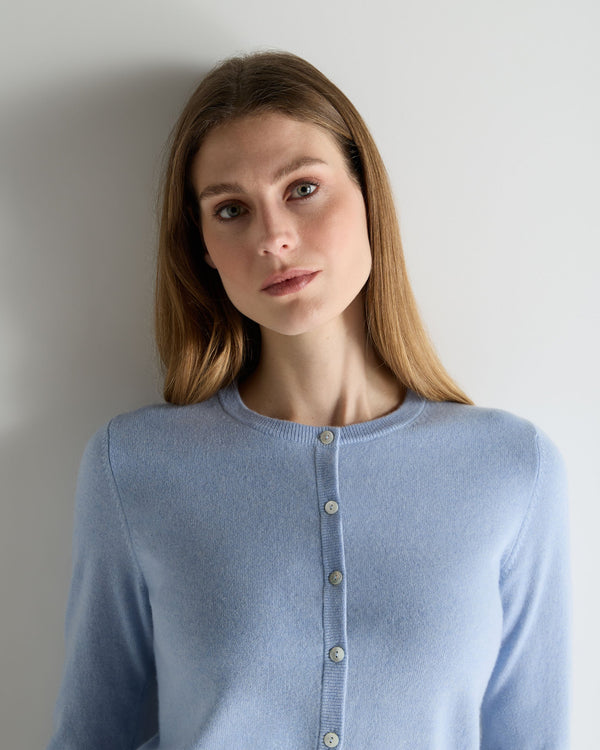 N.Peal Women's Olivia Round Neck Cashmere Cardigan Sea Mist Blue