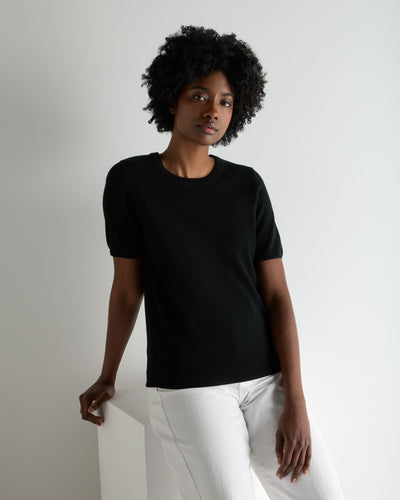 N.Peal Women's Milly Classic Cashmere T-Shirt Black
