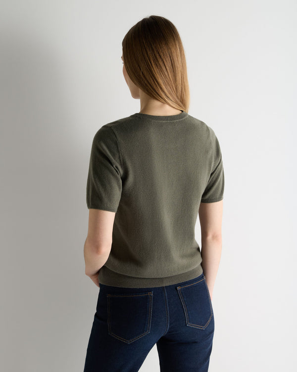 N.Peal Women's Milly Classic Cashmere T-Shirt Olive Green