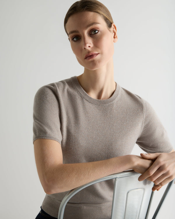 N.Peal Women's Milly Classic Cashmere T-Shirt Oat Grey