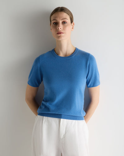 N.Peal Women's Milly Classic Cashmere T-Shirt Sunshine Blue