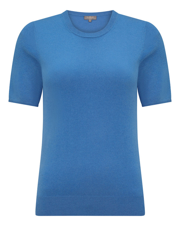 N.Peal Women's Milly Classic Cashmere T-Shirt Sunshine Blue