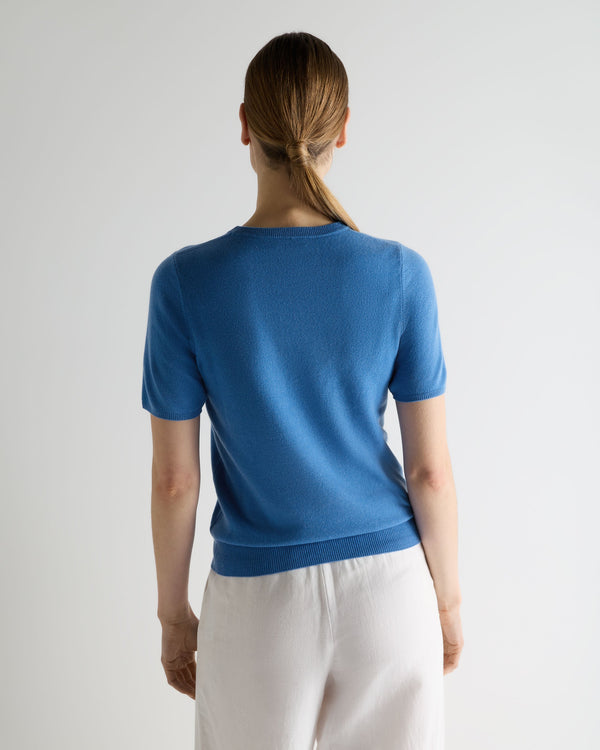 N.Peal Women's Milly Classic Cashmere T-Shirt Sunshine Blue