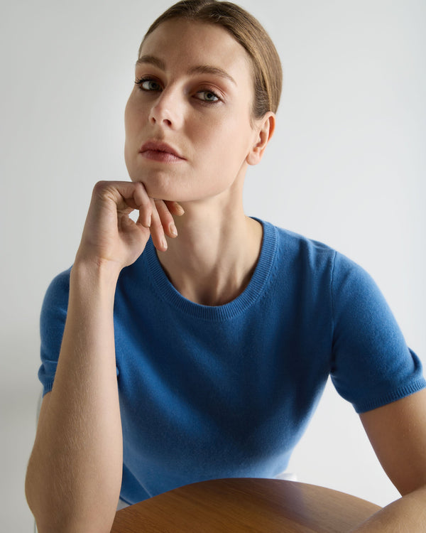 N.Peal Women's Milly Classic Cashmere T-Shirt Sunshine Blue