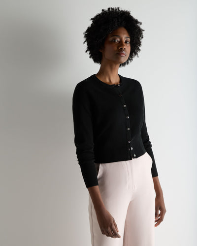 N.Peal Women's Ivy Cropped Cashmere Cardigan Black