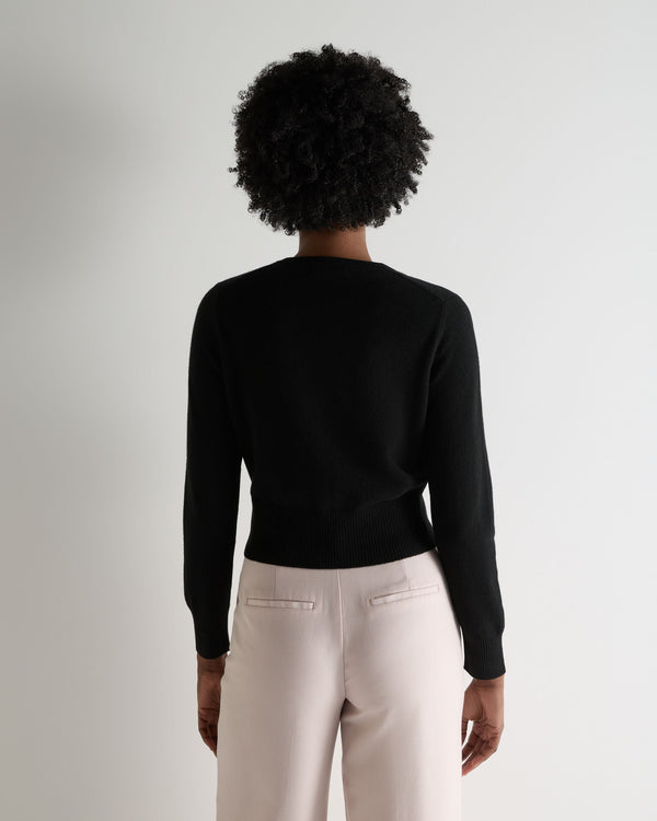N.Peal Women's Ivy Cropped Cashmere Cardigan Black