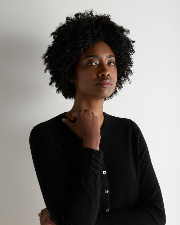 N.Peal Women's Ivy Cropped Cashmere Cardigan Black