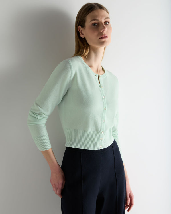 N.Peal Women's Ivy Cropped Cashmere Cardigan Mint Green