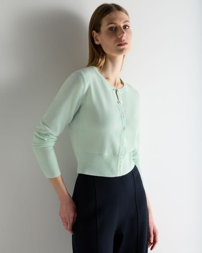 N.Peal Women's Ivy Cropped Cashmere Cardigan Mint Green
