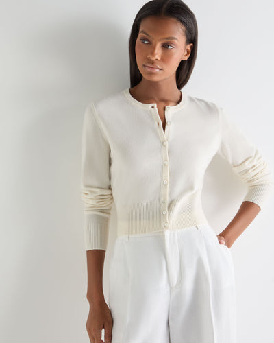 N.Peal Women's Ivy Cropped Cashmere Cardigan New Ivory White
