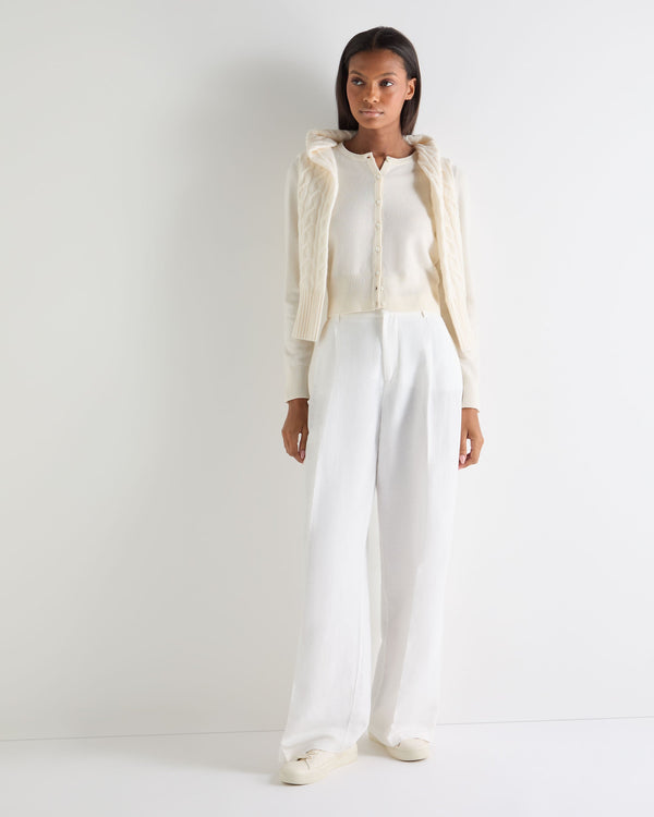N.Peal Women's Ivy Cropped Cashmere Cardigan New Ivory White