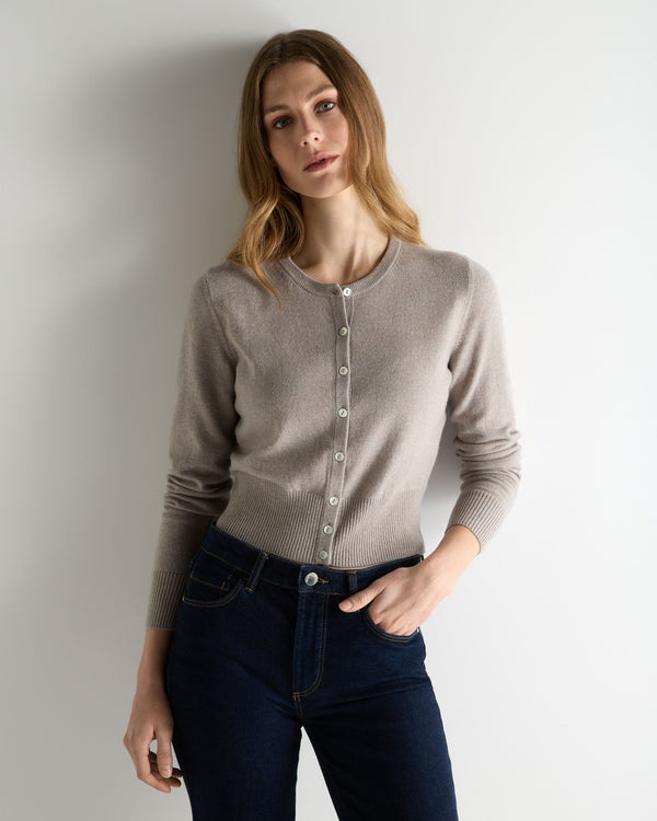 N.Peal Women's Ivy Cropped Cashmere Cardigan Oat Grey