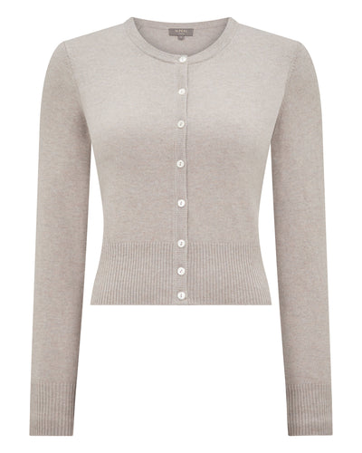 N.Peal Women's Ivy Cropped Cashmere Cardigan Oat Grey
