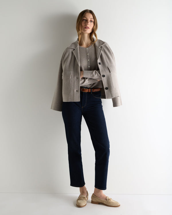 N.Peal Women's Ivy Cropped Cashmere Cardigan Oat Grey