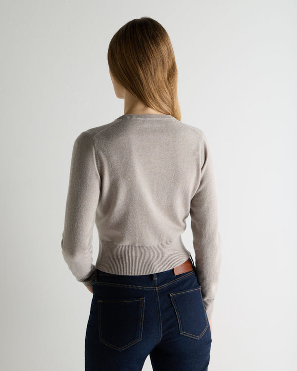 N.Peal Women's Ivy Cropped Cashmere Cardigan Oat Grey