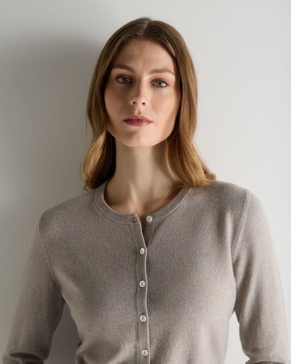 N.Peal Women's Ivy Cropped Cashmere Cardigan Oat Grey
