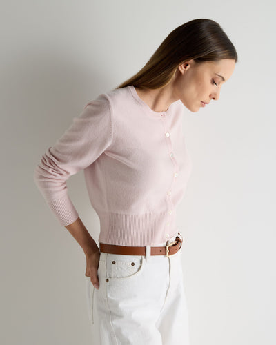Women's Ivy Cropped Cashmere Cardigan Powder Pink
