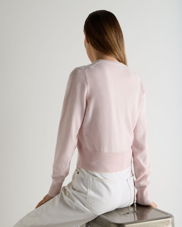 N.Peal Women's Ivy Cropped Cashmere Cardigan Powder Pink