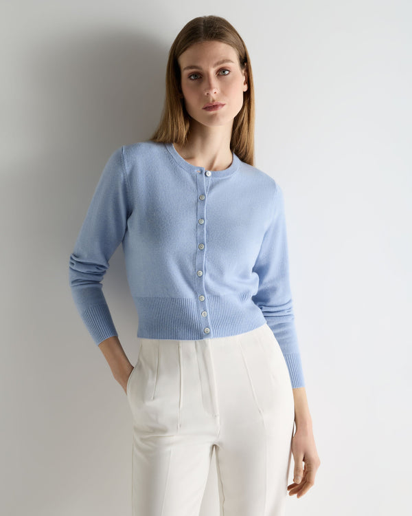N.Peal Women's Ivy Cropped Cashmere Cardigan Sea Mist Blue