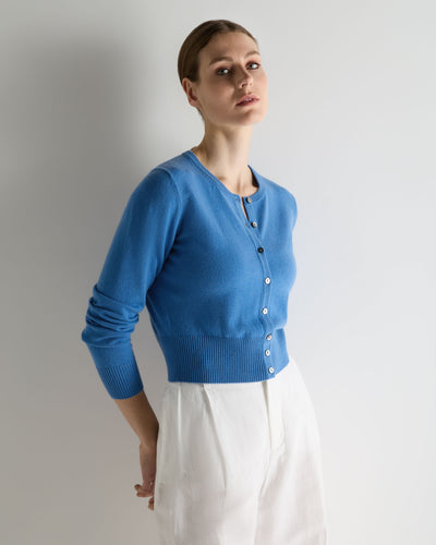 N.Peal Women's Ivy Cropped Cashmere Cardigan Sunshine Blue