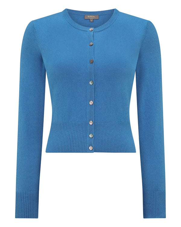 N.Peal Women's Ivy Cropped Cashmere Cardigan Sunshine Blue