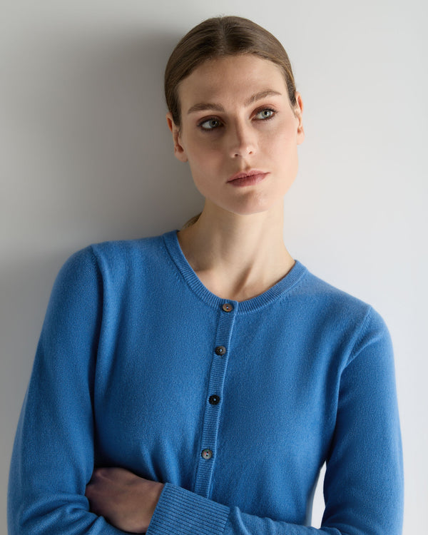 N.Peal Women's Ivy Cropped Cashmere Cardigan Sunshine Blue