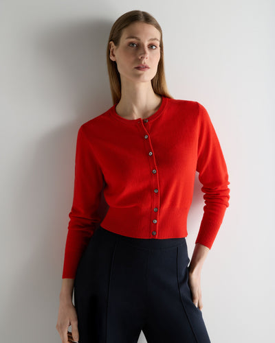 N.Peal Women's Ivy Cropped Cashmere Cardigan Tomato Red