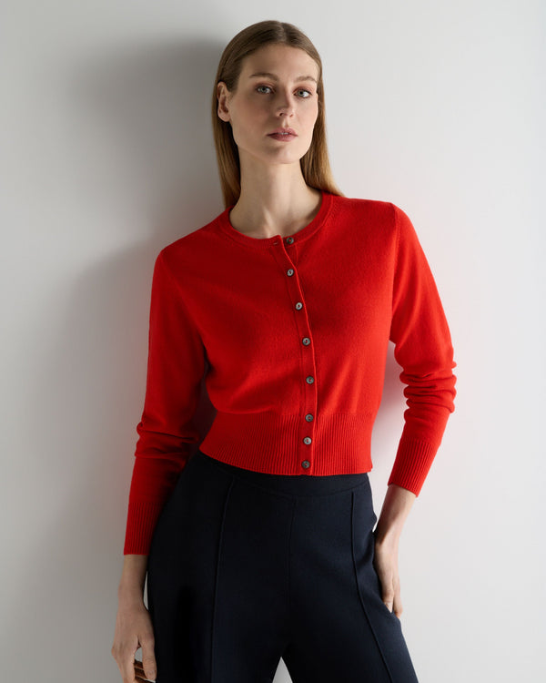 N.Peal Women's Ivy Cropped Cashmere Cardigan Tomato Red