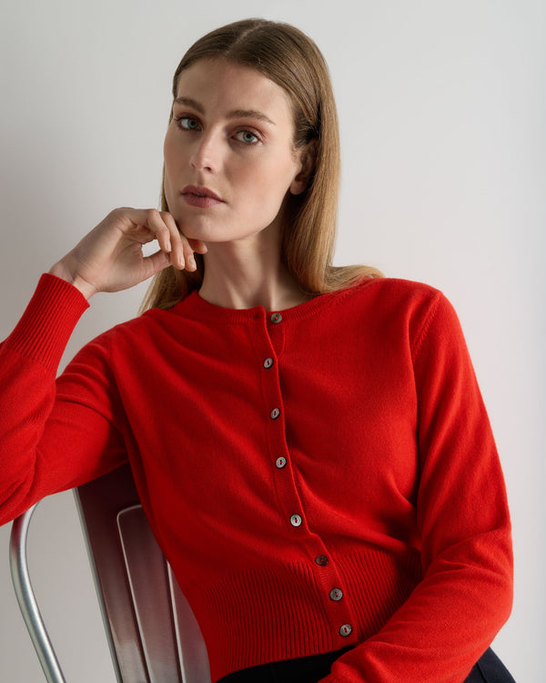 N.Peal Women's Ivy Cropped Cashmere Cardigan Tomato Red