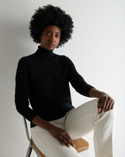 N.Peal Women's Luna Roll Neck Cashmere Jumper Black