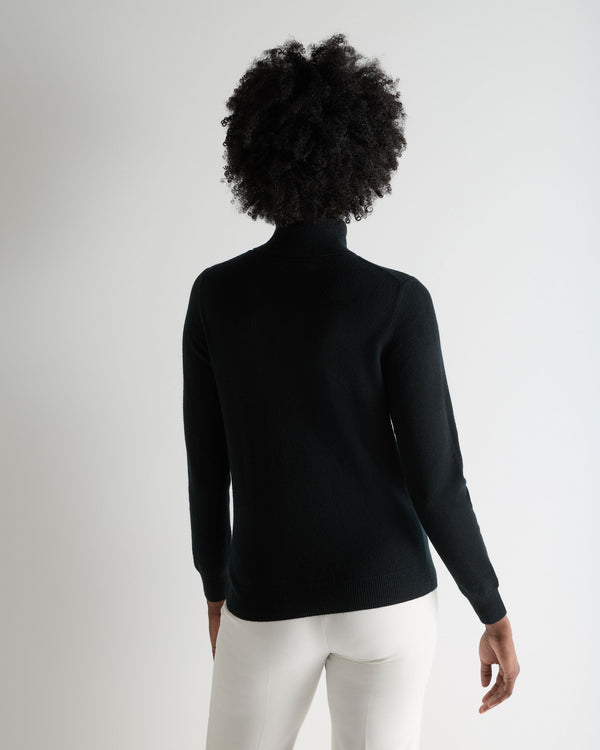 N.Peal Women's Luna Roll Neck Cashmere Jumper Black