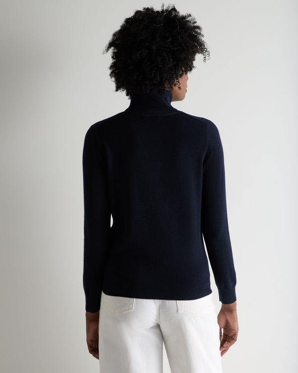 N.Peal Women's Luna Roll Neck Cashmere Jumper Navy Blue