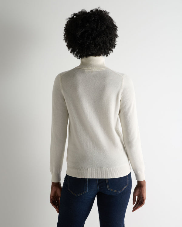 N.Peal Women's Luna Roll Neck Cashmere Jumper New Ivory White