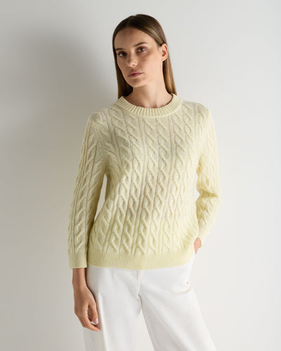 N.Peal Women's Emilia Cable Round Neck Cashmere Jumper Butter Yellow