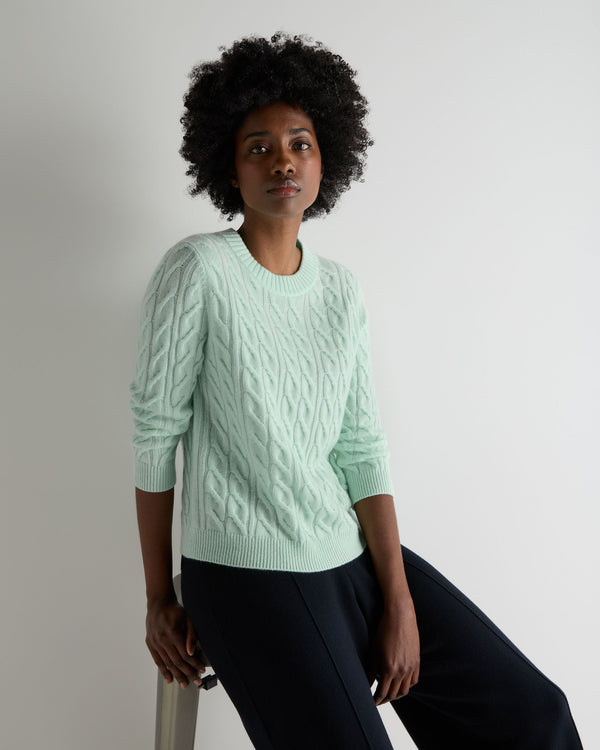 N.Peal Women's Emilia Cable Round Neck Cashmere Jumper Mint Green