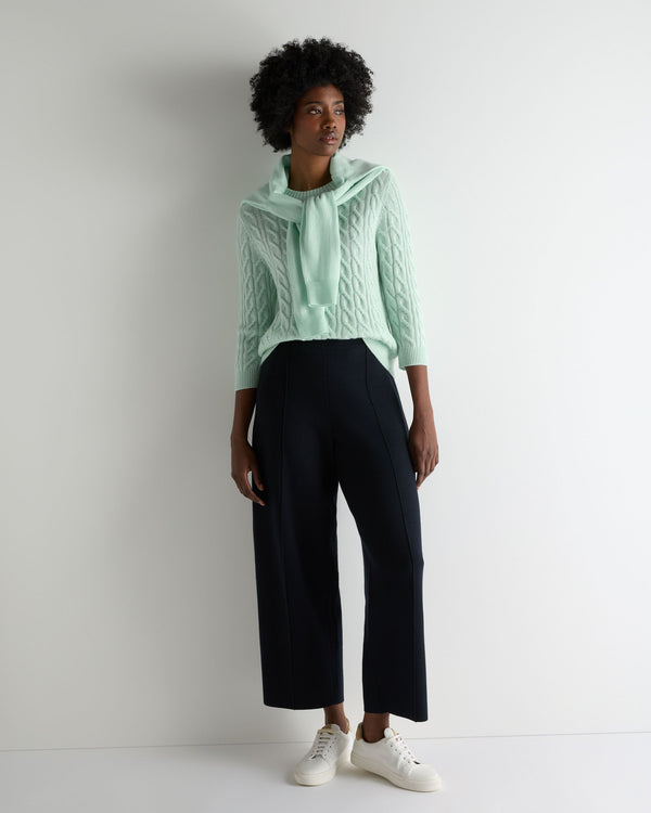 N.Peal Women's Emilia Cable Round Neck Cashmere Jumper Mint Green