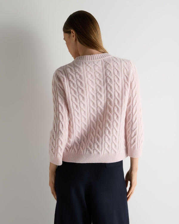 N.Peal Women's Emilia Cable Round Neck Cashmere Jumper Powder Pink