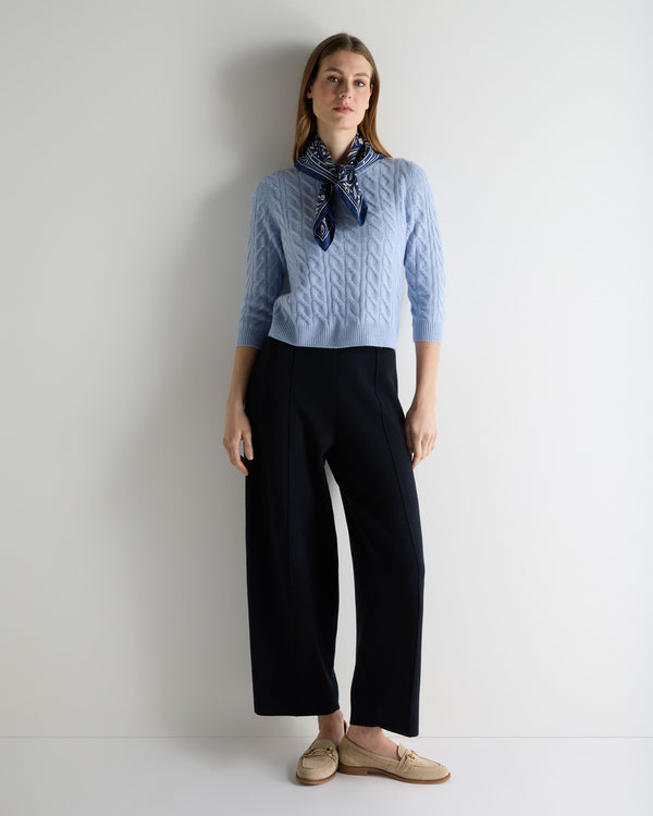 N.Peal Women's Emilia Cable Round Neck Cashmere Jumper Sea Mist Blue