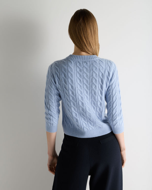 N.Peal Women's Emilia Cable Round Neck Cashmere Jumper Sea Mist Blue