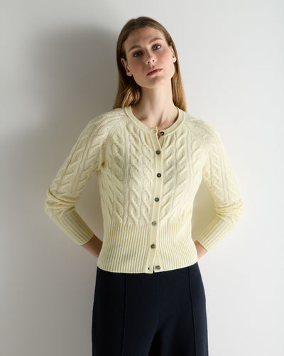 N.Peal Women's Myla Cable Cashmere Cardigan Butter Yellow