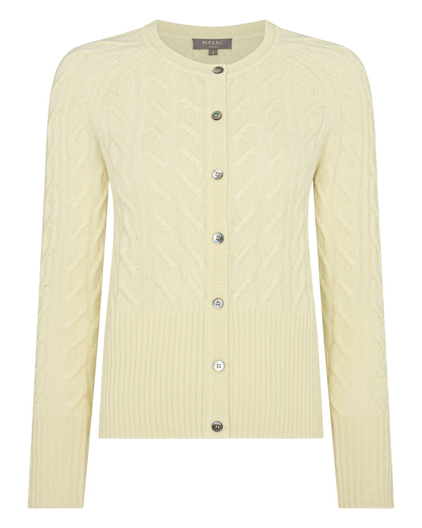 N.Peal Women's Myla Cable Cashmere Cardigan Butter Yellow