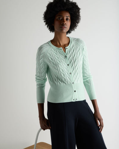 N.Peal Women's Myla Cable Cashmere Cardigan Mint Green