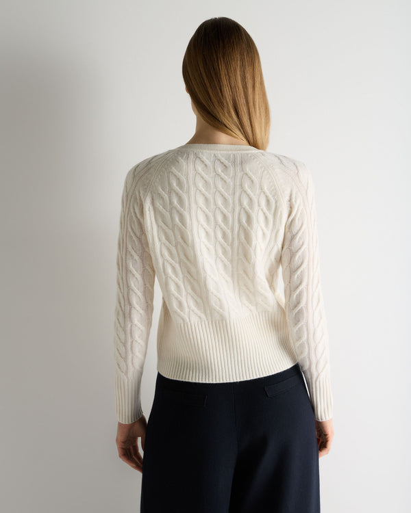 N.Peal Women's Myla Cable Cashmere Cardigan New Ivory White