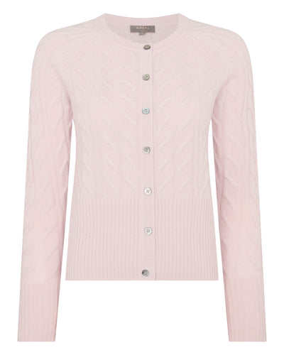 N.Peal Women's Myla Cable Cashmere Cardigan Powder Pink