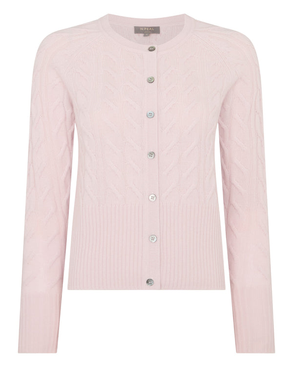 N.Peal Women's Myla Cable Cashmere Cardigan Powder Pink