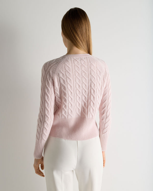 N.Peal Women's Myla Cable Cashmere Cardigan Powder Pink