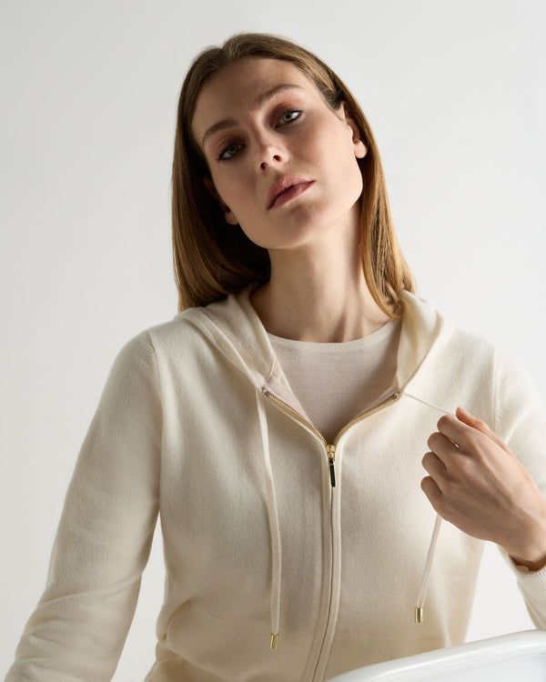 N.Peal Women's Ada Cashmere Hoodie New Ivory White